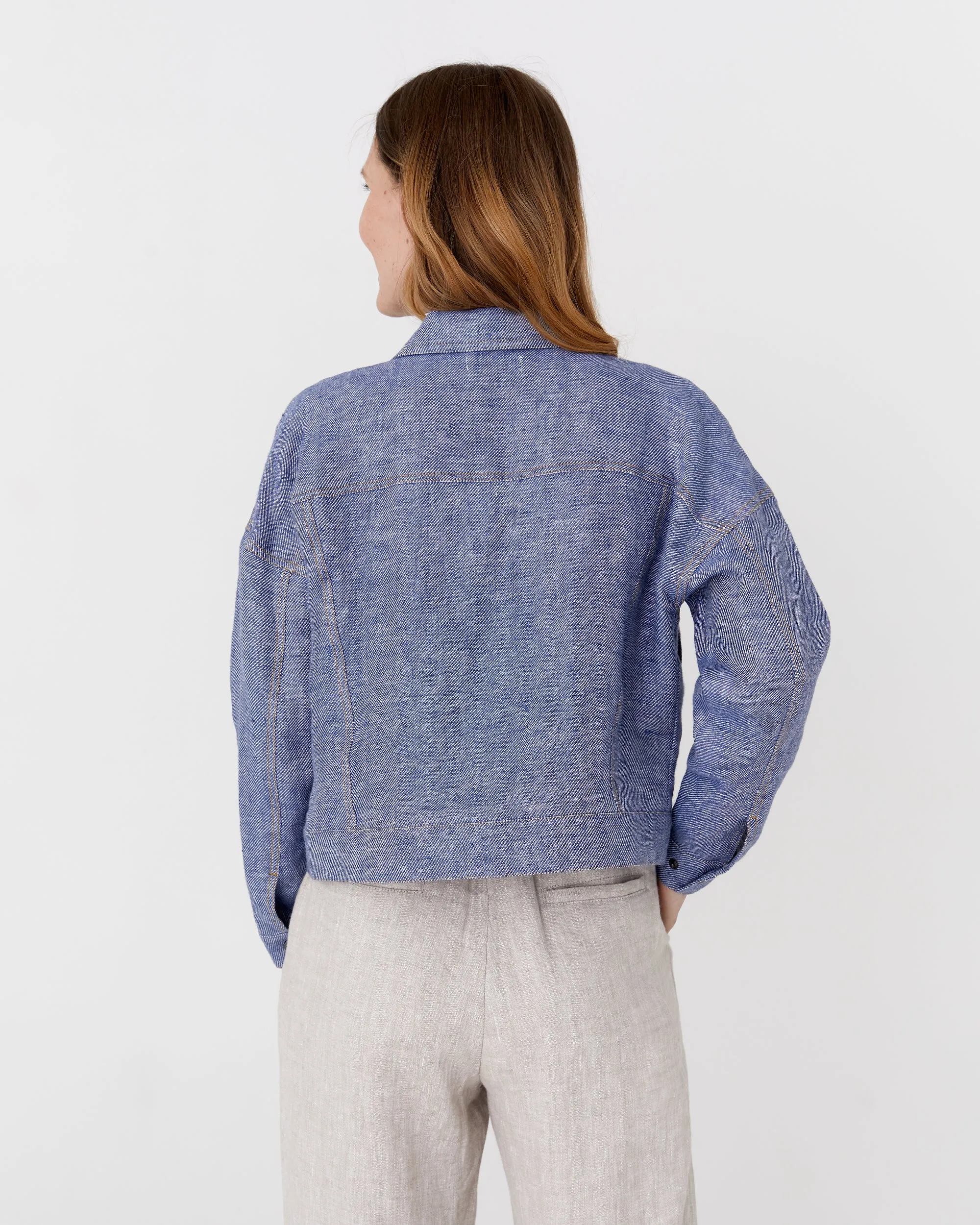 Cropped linen jacket LEURA in Denim