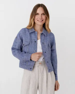 Cropped linen jacket LEURA in Denim