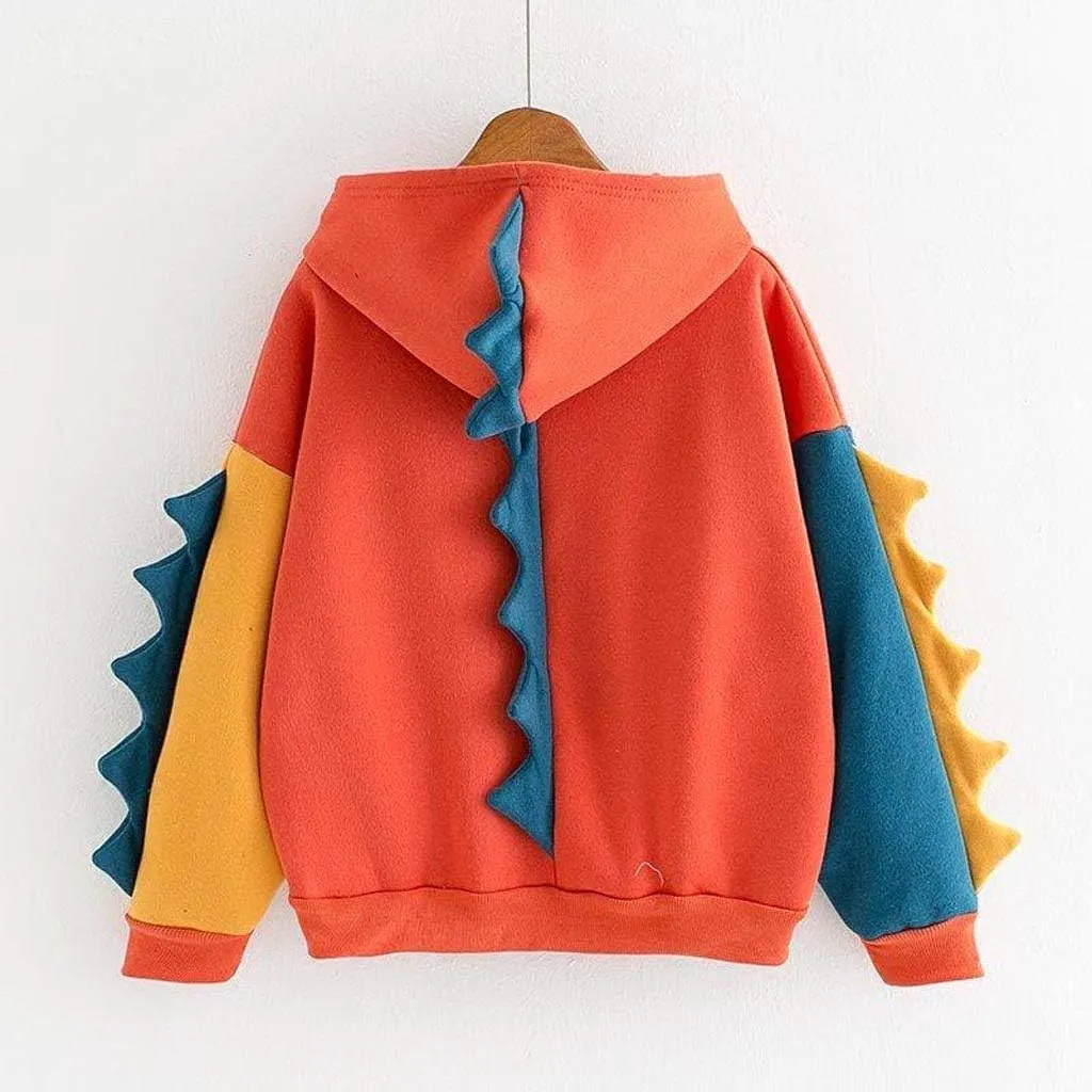 Cute Hoodies for Women Teen Girls Kawaii Japanese Dinosaur Hoodie Tops Stitching Long Sleeve Hooded Sweatshirts