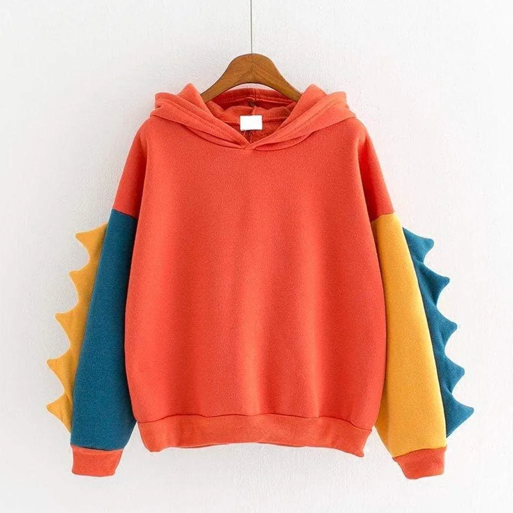 Cute Hoodies for Women Teen Girls Kawaii Japanese Dinosaur Hoodie Tops Stitching Long Sleeve Hooded Sweatshirts