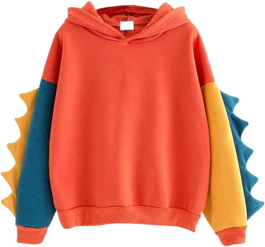 Cute Hoodies for Women Teen Girls Kawaii Japanese Dinosaur Hoodie Tops Stitching Long Sleeve Hooded Sweatshirts