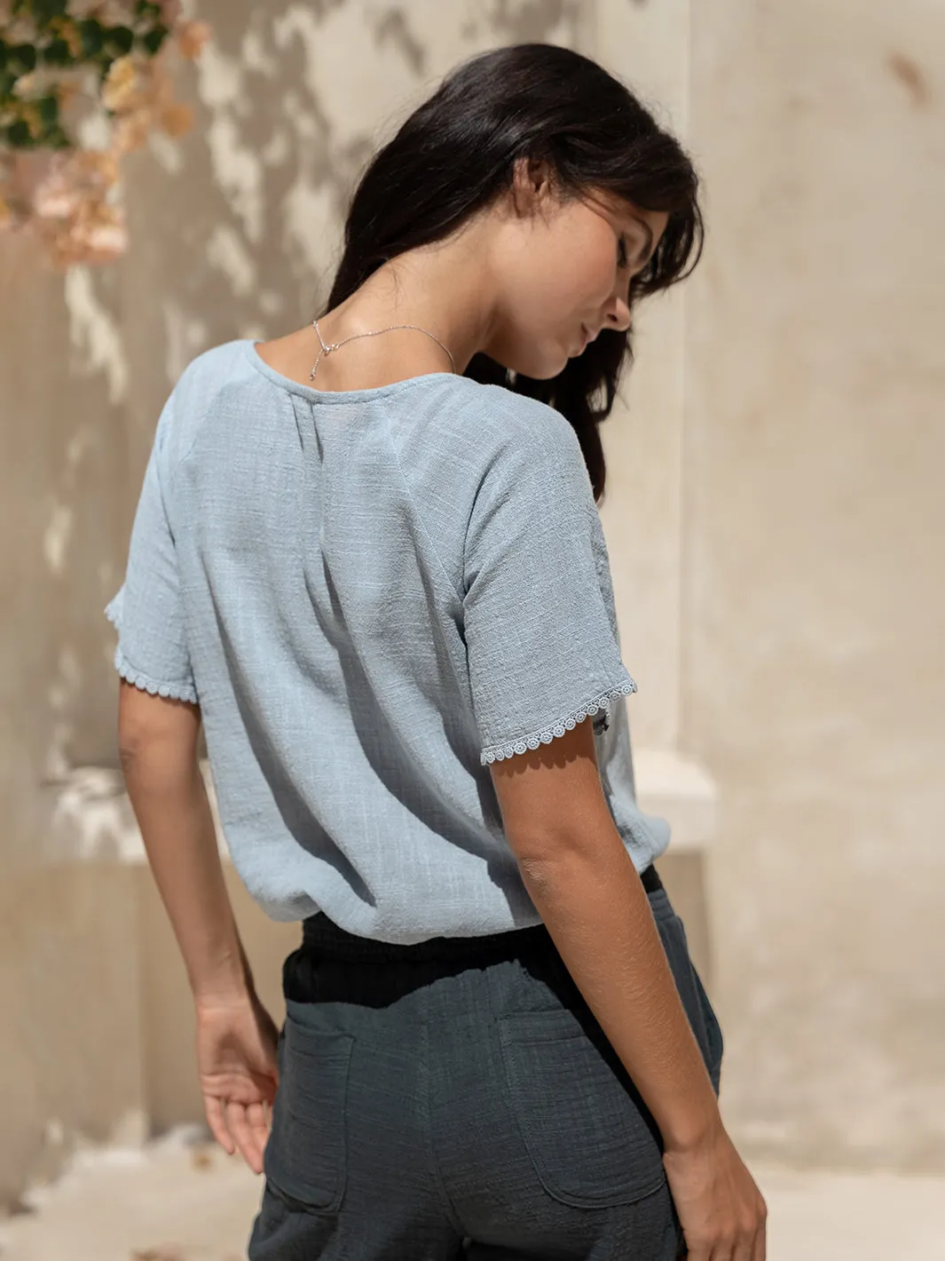 Daisy Organic Cotton Blouse Slate Blue