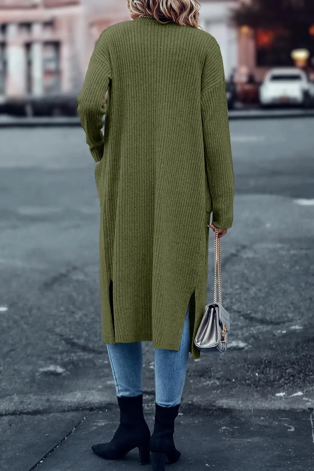 Danedvi Long Cardigan Sweaters for Women Ribbed Knit Open Front Long Sleeve Oversized Fall Casual Coat with Pockets