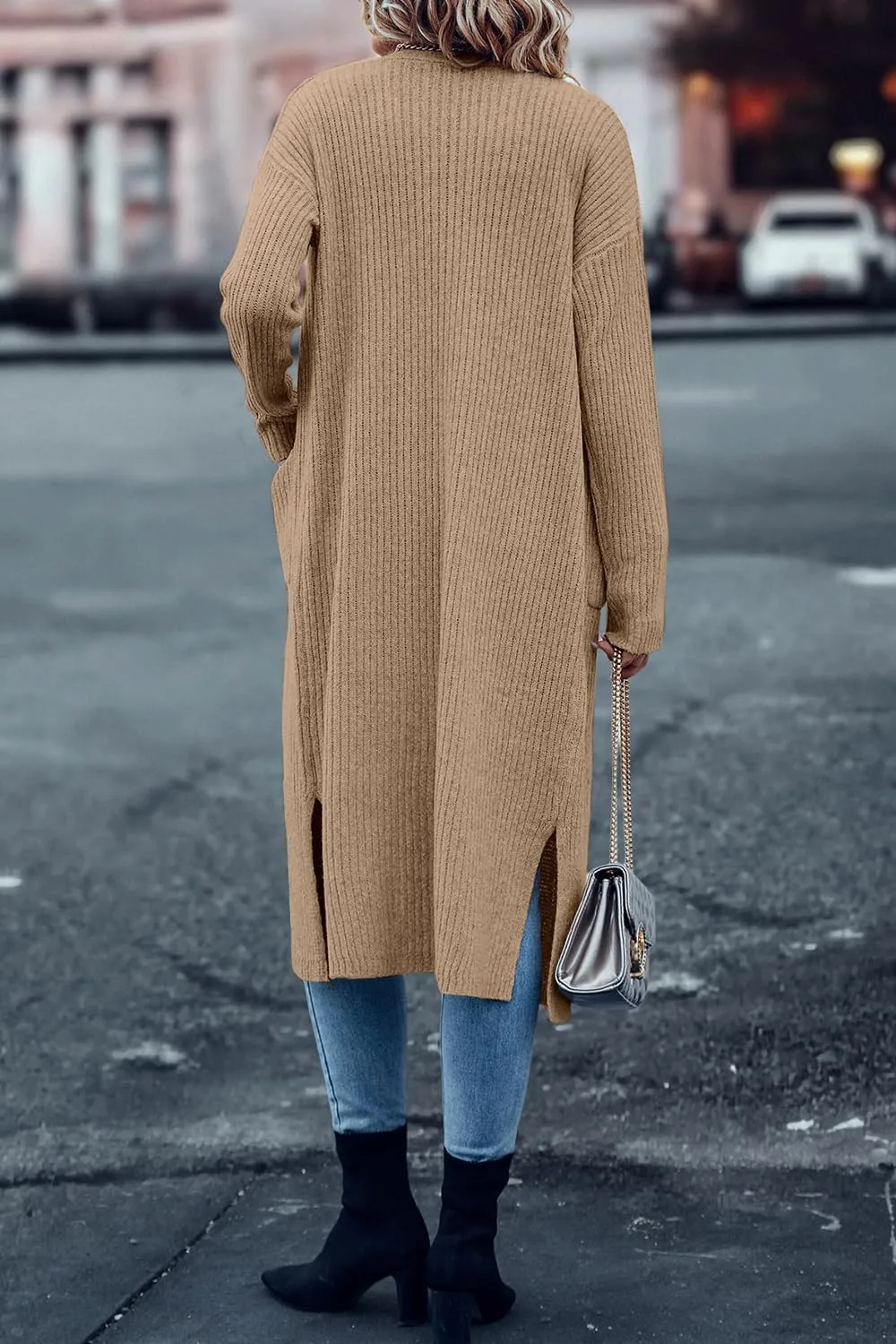 Danedvi Long Cardigan Sweaters for Women Ribbed Knit Open Front Long Sleeve Oversized Fall Casual Coat with Pockets
