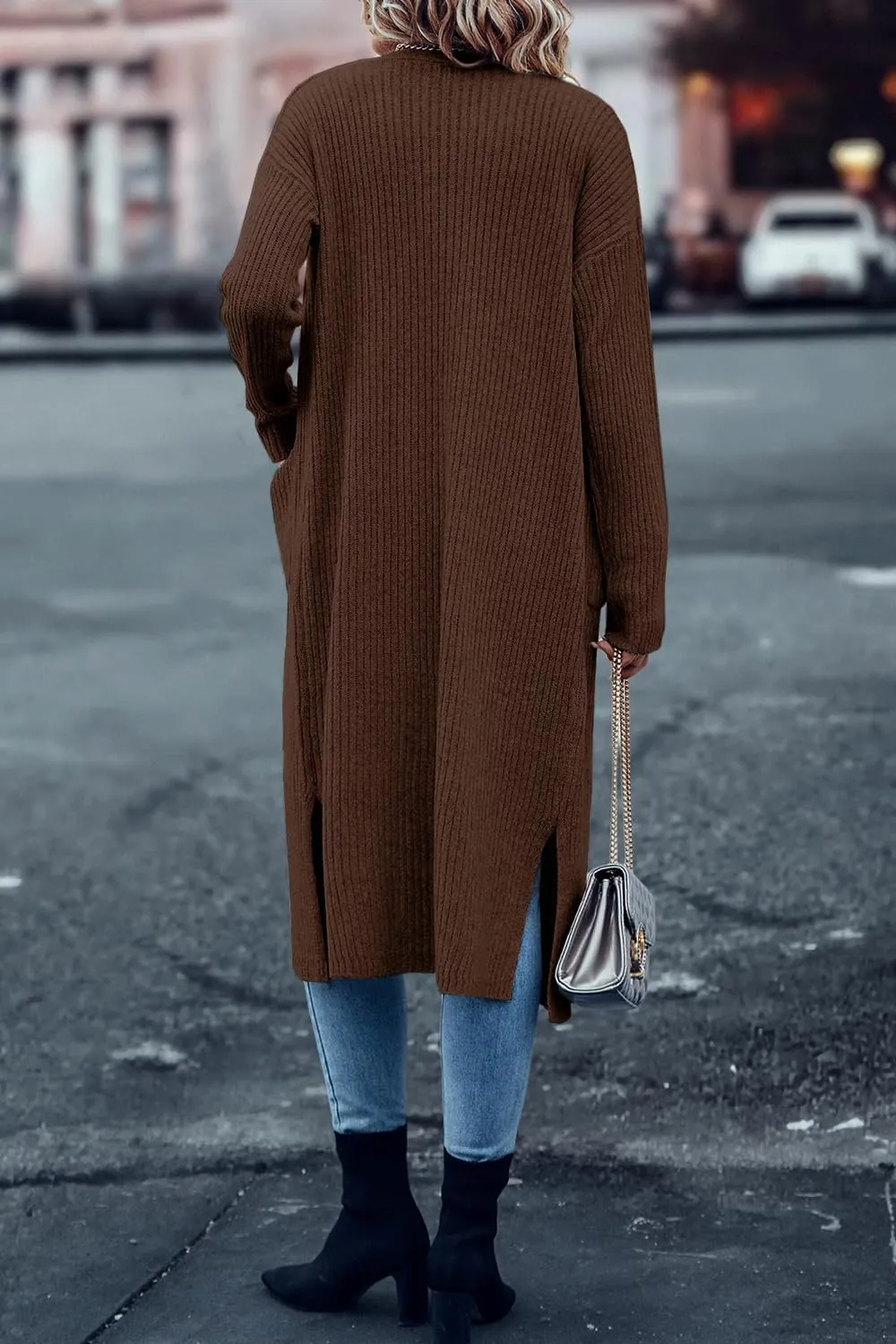 Danedvi Long Cardigan Sweaters for Women Ribbed Knit Open Front Long Sleeve Oversized Fall Casual Coat with Pockets