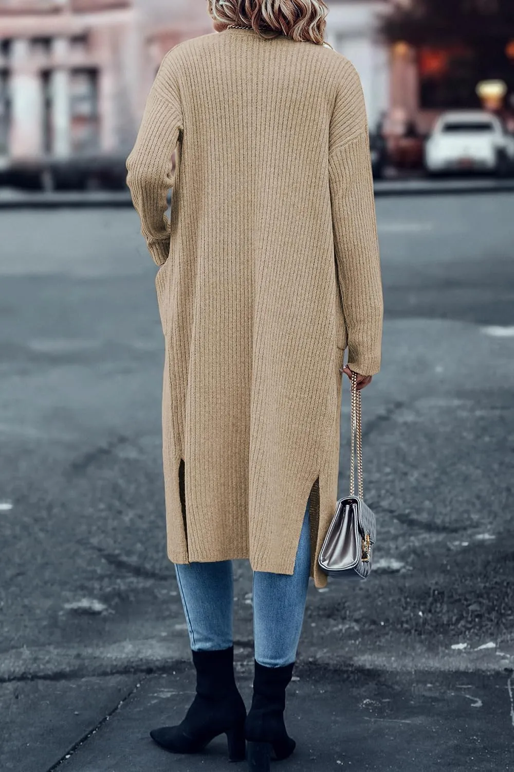 Danedvi Long Cardigan Sweaters for Women Ribbed Knit Open Front Long Sleeve Oversized Fall Casual Coat with Pockets