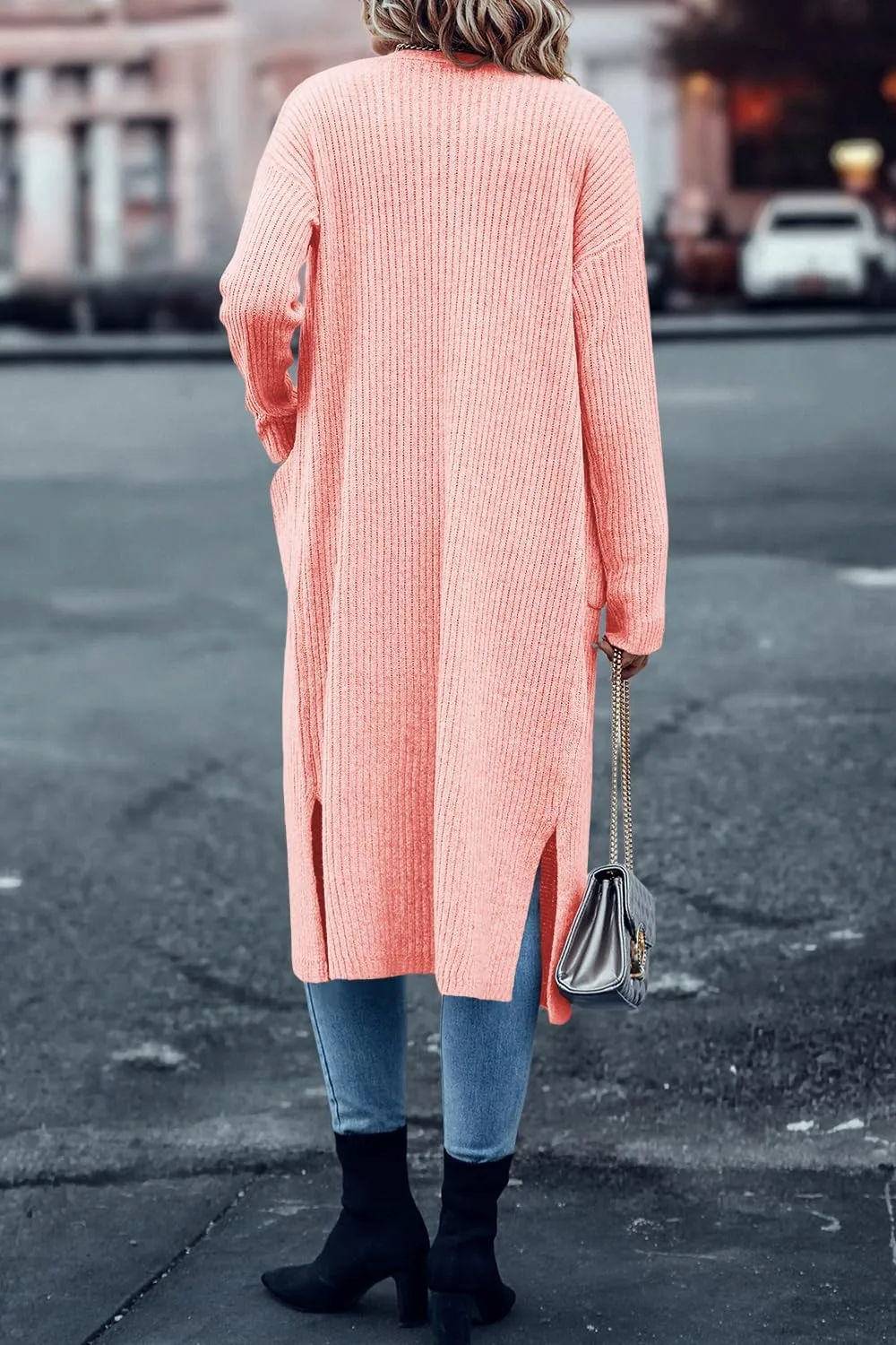 Danedvi Long Cardigan Sweaters for Women Ribbed Knit Open Front Long Sleeve Oversized Fall Casual Coat with Pockets