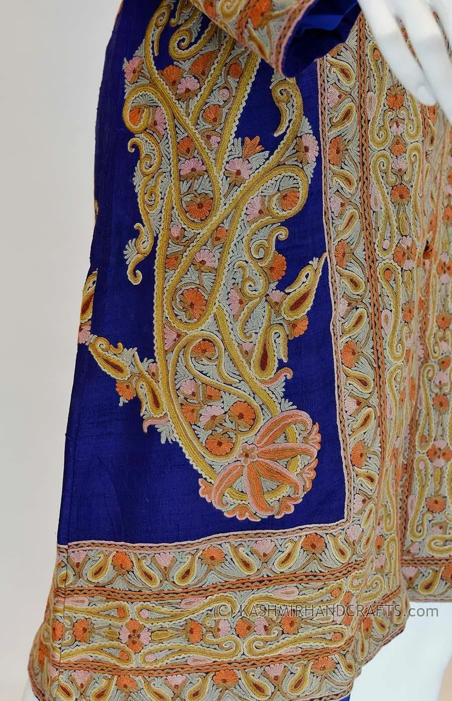 Dark Purple Silk Jacket Dinner Paisley Evening Dress Coat Hand Embroidered Kashmir