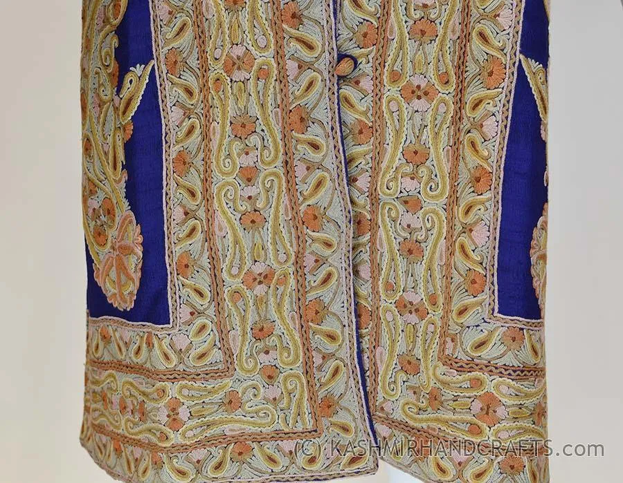 Dark Purple Silk Jacket Dinner Paisley Evening Dress Coat Hand Embroidered Kashmir