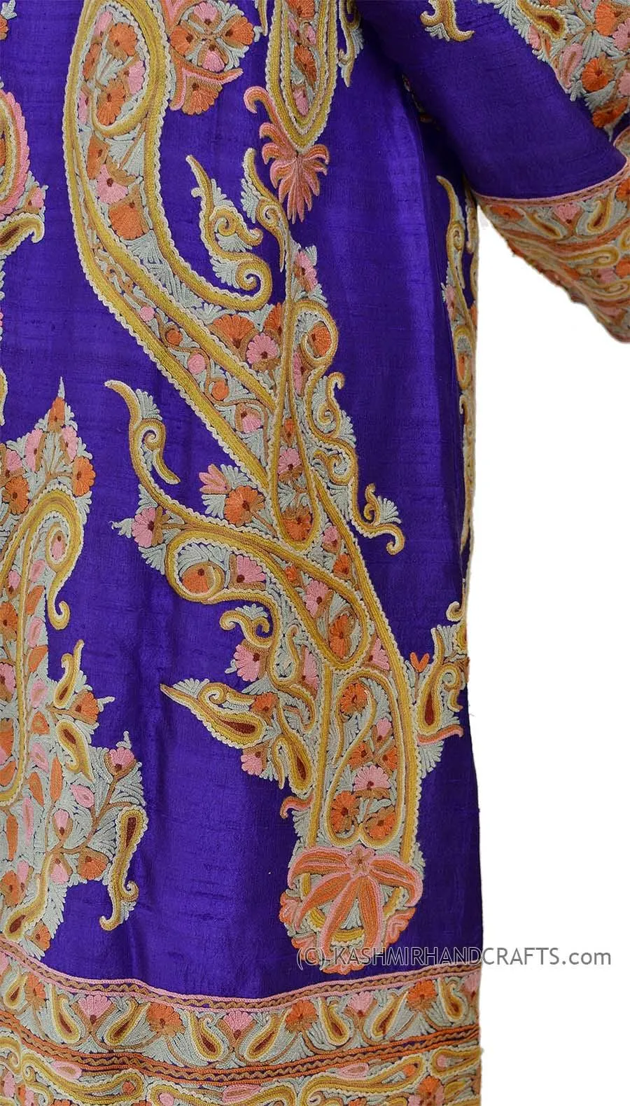 Dark Purple Silk Jacket Dinner Paisley Evening Dress Coat Hand Embroidered Kashmir