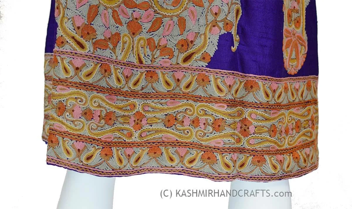 Dark Purple Silk Jacket Dinner Paisley Evening Dress Coat Hand Embroidered Kashmir