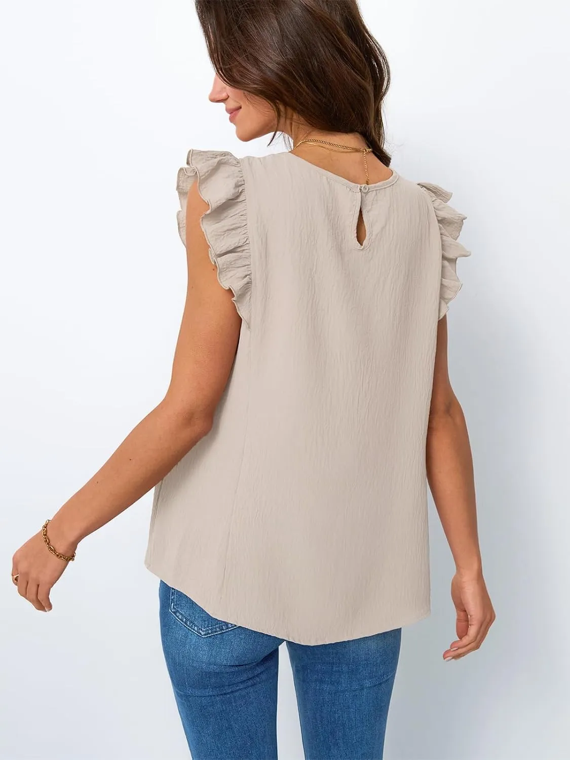 Dealmore Womens Dressy Casual Blouses Cap Ruffle Sleeve Summer Tops Business Work T Shirts Basic Pleated Tunic 2025