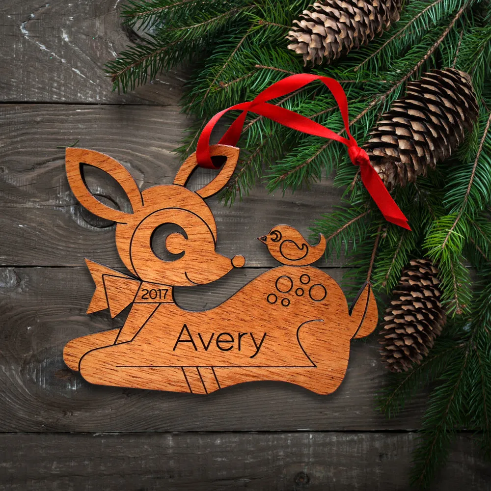 Deer Wooden Christmas Ornament - Personalized