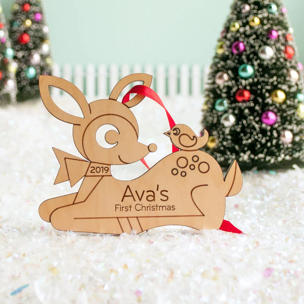 Deer Wooden Christmas Ornament - Personalized