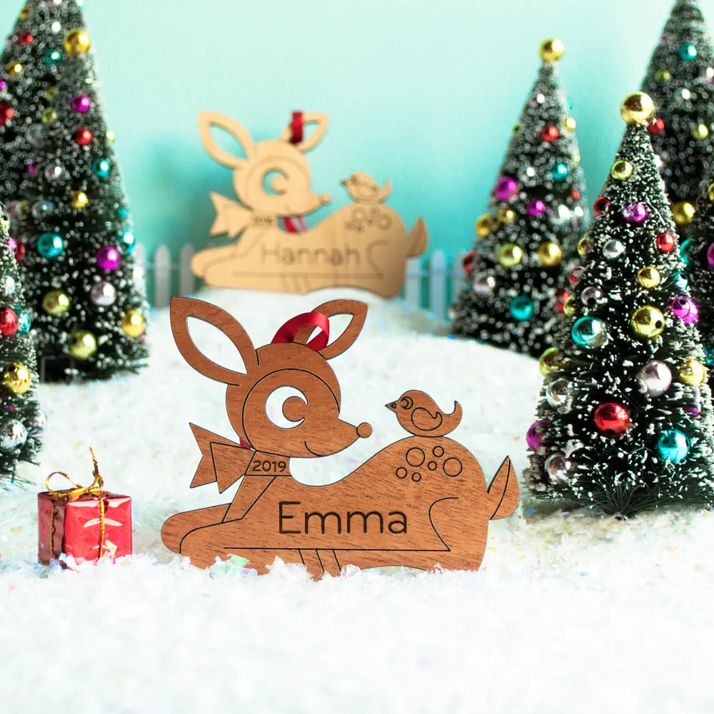 Deer Wooden Christmas Ornament - Personalized