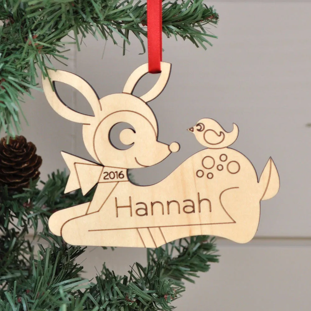 Deer Wooden Christmas Ornament - Personalized