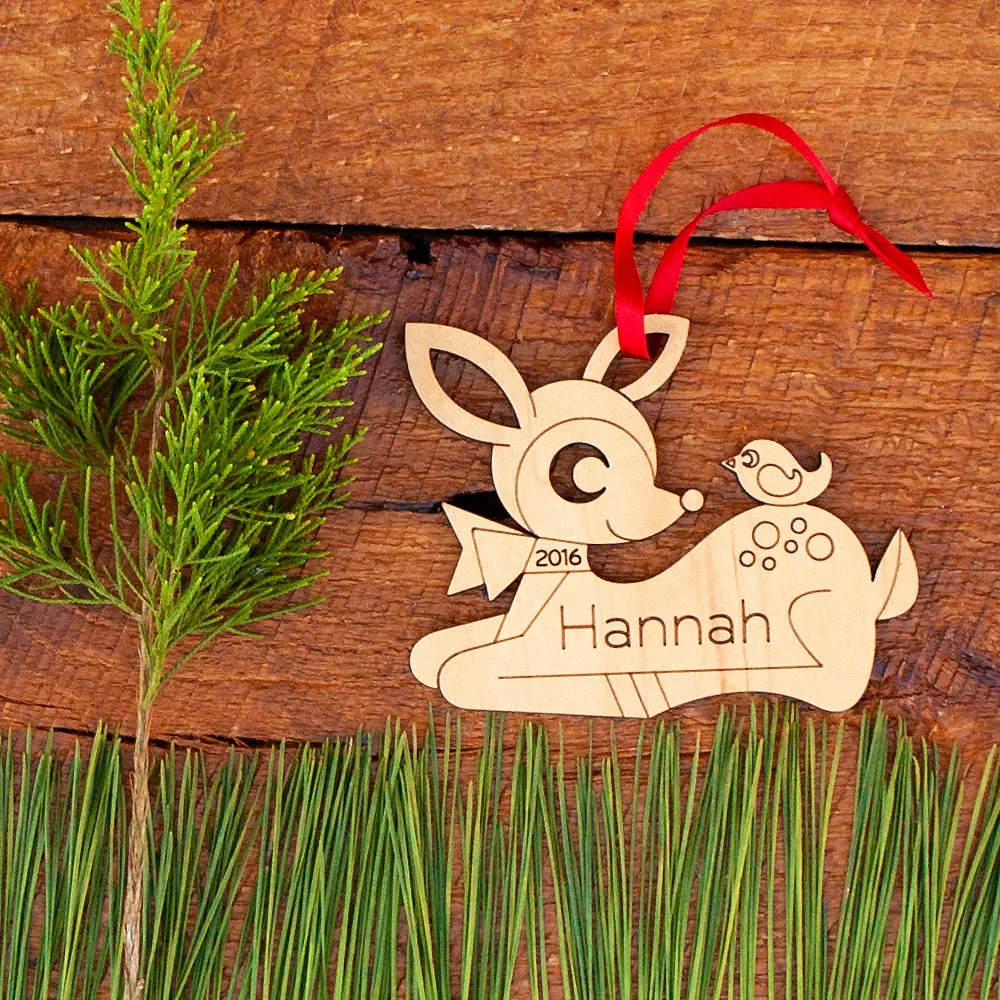 Deer Wooden Christmas Ornament - Personalized