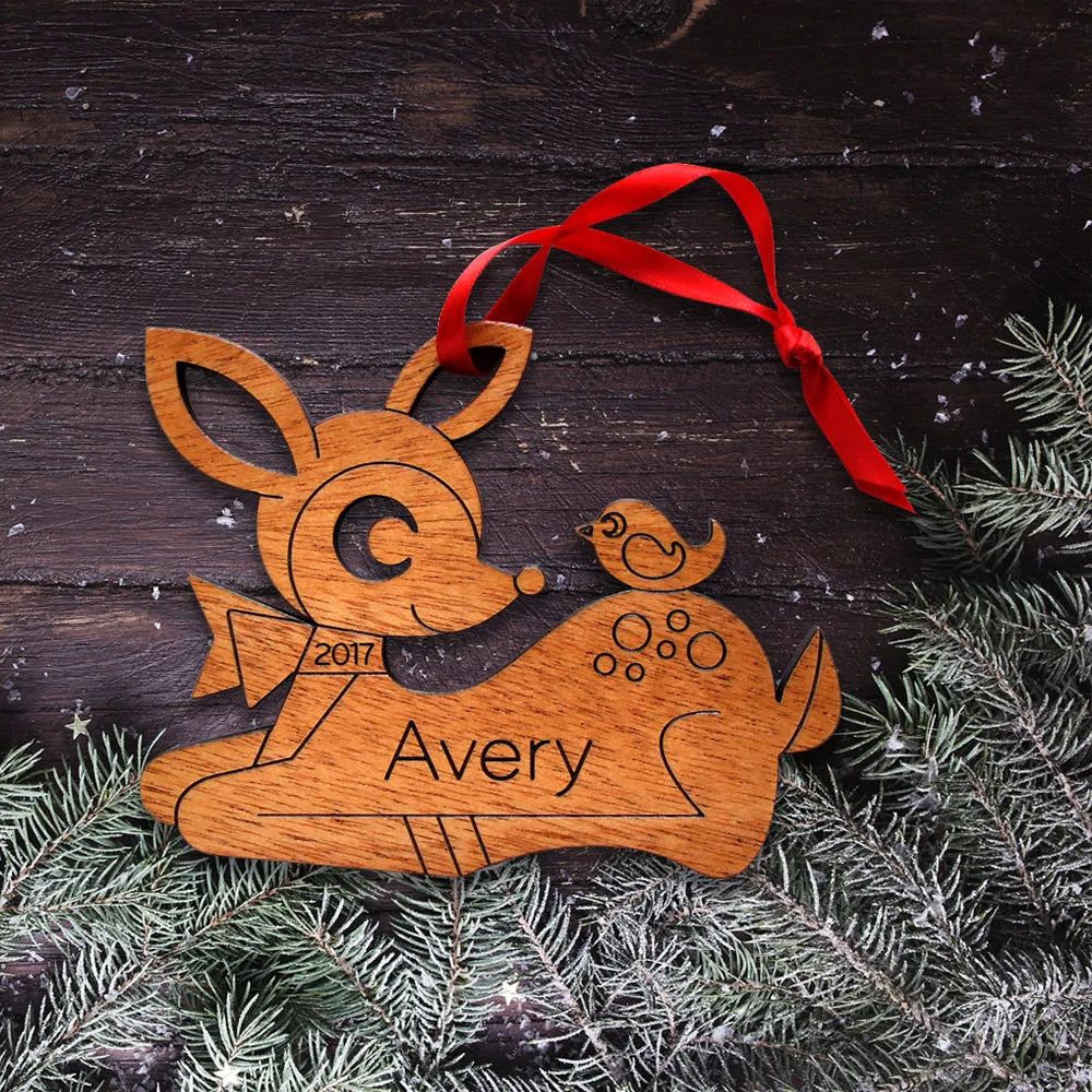 Deer Wooden Christmas Ornament - Personalized