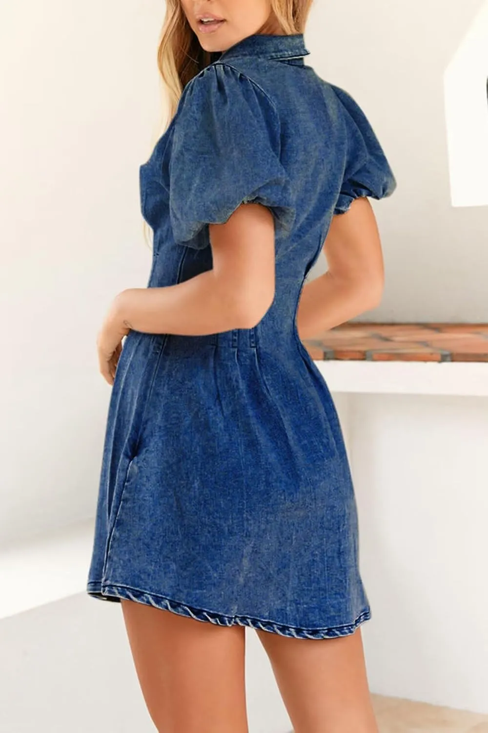 Denim Dress for Women Puff Sleeve Mini Jean Dresses for Women 2025 Summer Casual Denim Dress