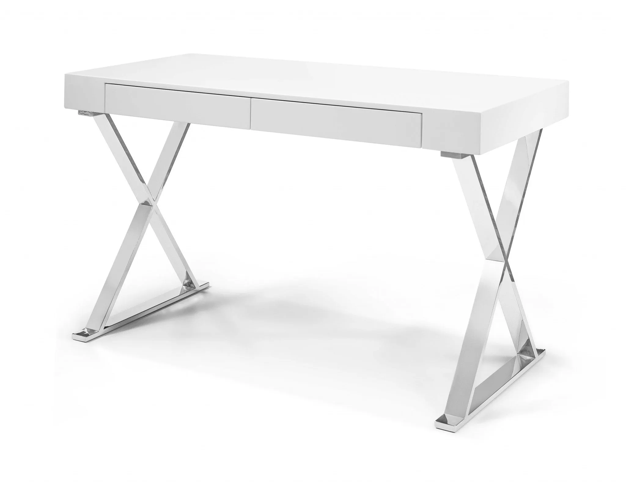 Desk Large High Gloss White Two Drawers Stainless Steel Base By Homeroots