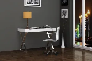 Desk Large High Gloss White Two Drawers Stainless Steel Base By Homeroots