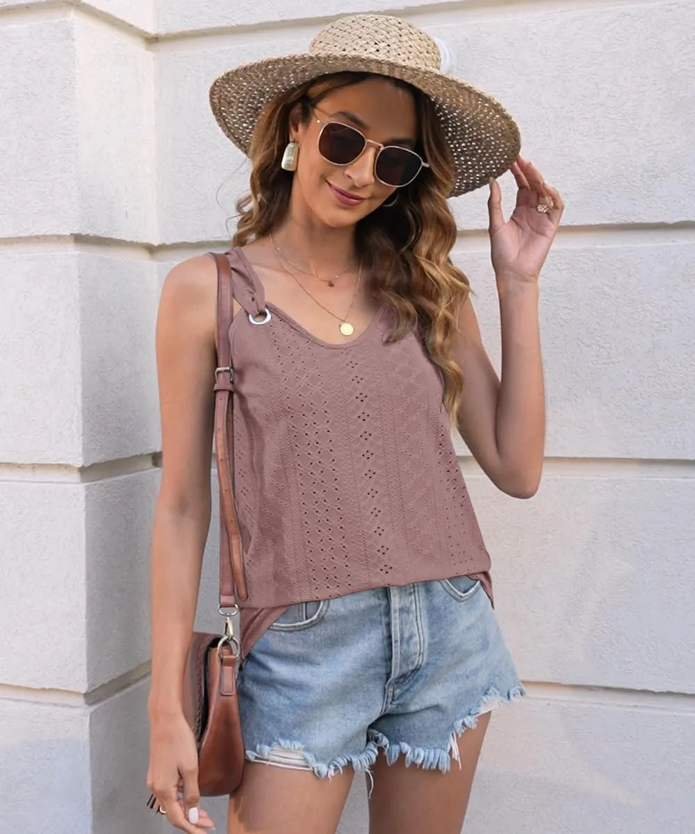 Disamer Womens Tank Tops 2025 Loose Fit Casual Summer Spaghetti Strap Trendy Spring Cute Lace Sleeveless T Shirts