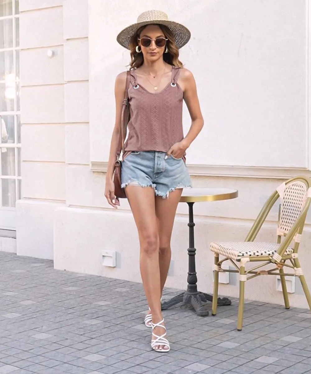 Disamer Womens Tank Tops 2025 Loose Fit Casual Summer Spaghetti Strap Trendy Spring Cute Lace Sleeveless T Shirts