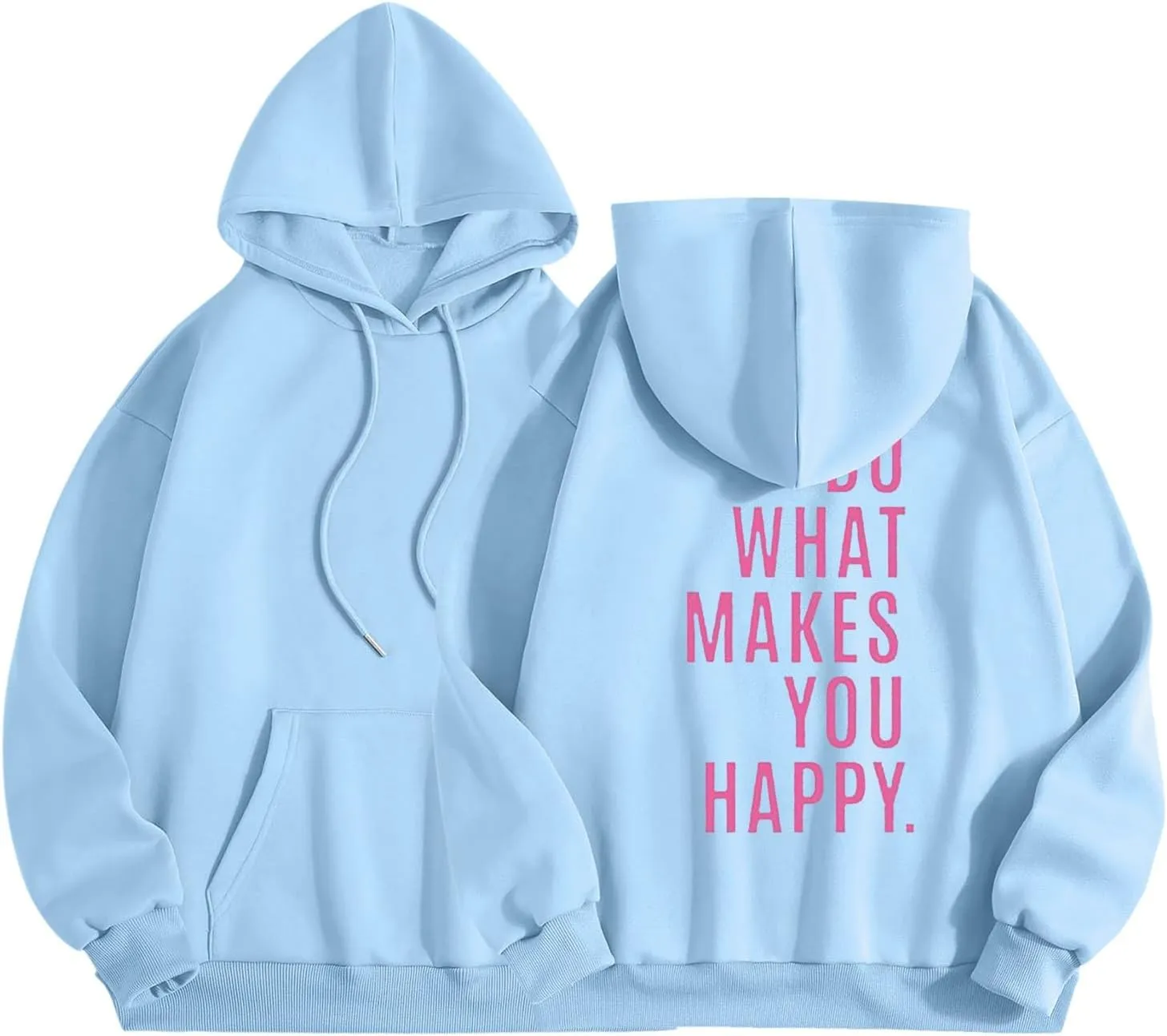 Do What Makes You Happy Print Sweatshirts Womens Oversized Hoodies Long Sleeve Pullover Tops Drawstring Pocket Outfits