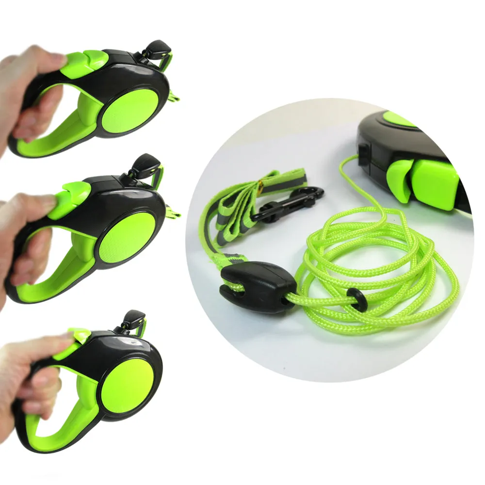Dog Leash Retractable Neon Glowing 16Ft Walking Pet Reflective Durable with Lock