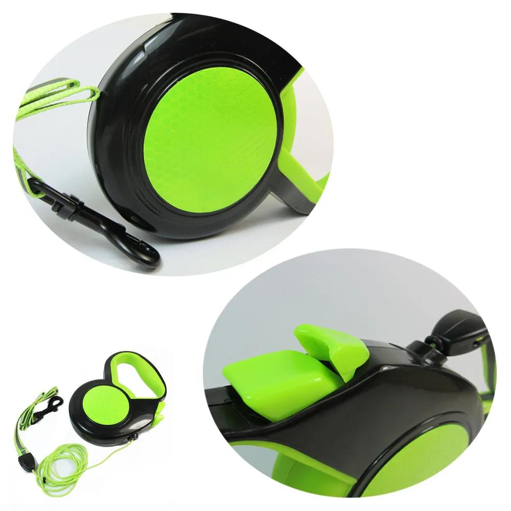 Dog Leash Retractable Neon Glowing 16Ft Walking Pet Reflective Durable with Lock