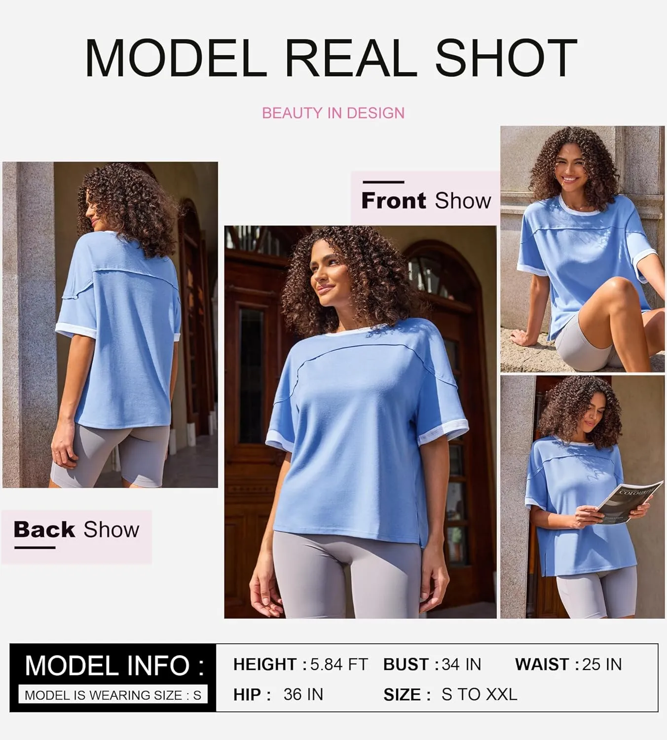Dokotoo Summer Tops for Women 2025 Loose Oversized T Shirts Crewneck Color Block Side Slits Basic Tee Blouses