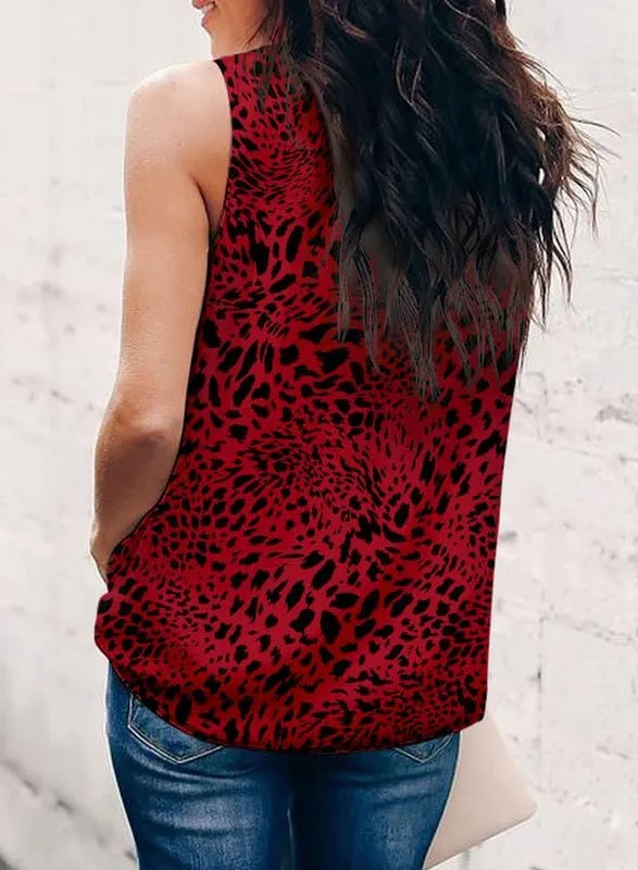 Dokotoo Womens Casual Sleeveless Shirts Halter Neck Leopard Print Tank Top and Blouses