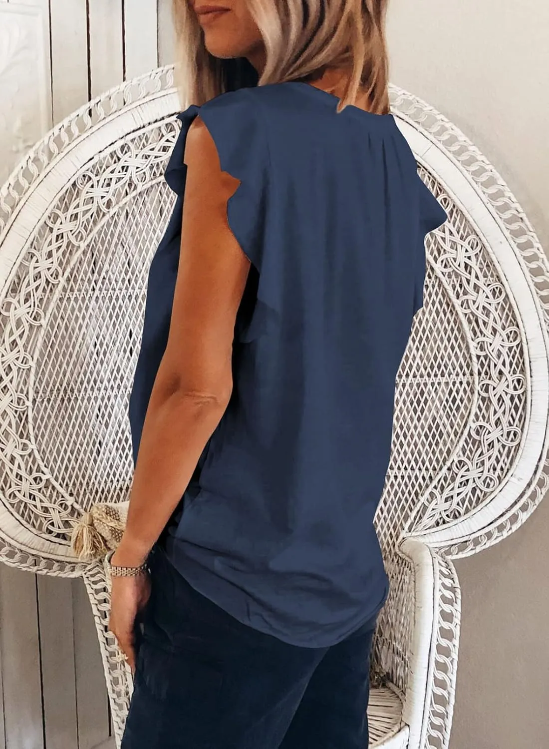 Dokotoo Women's Casual V Neck Ruffle Sleeve Summer Tank Tops Shirts