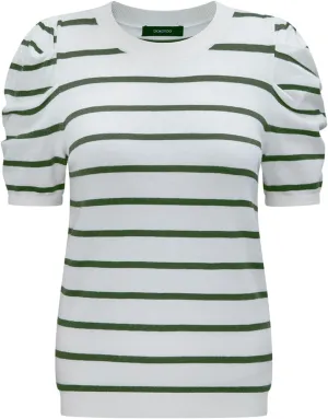 Dokotoo Women's Short Puff Sleeve Knit Tops 2025 Trendy Crewneck Striped T Shirts Casual Summer Blouses