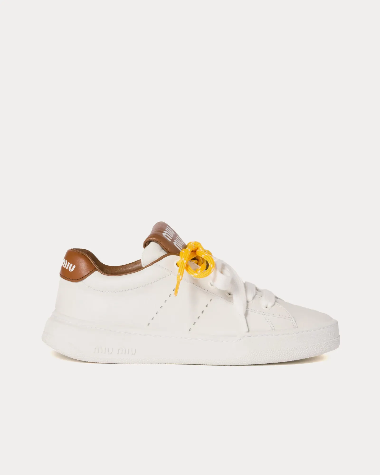 Double Laces Leather White / Cognac Low Top Sneakers
