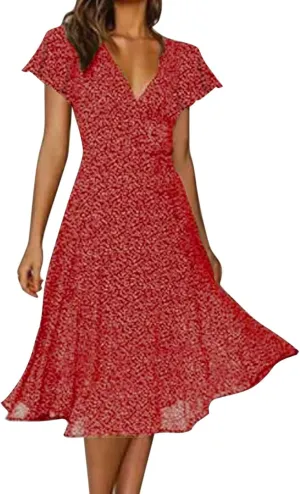 Dresses for Women 2024 Fashion Print Short Sleeve Summer Maxi Dress Casual Plus Size Long A Line Boho Beach Floral Midi Dress