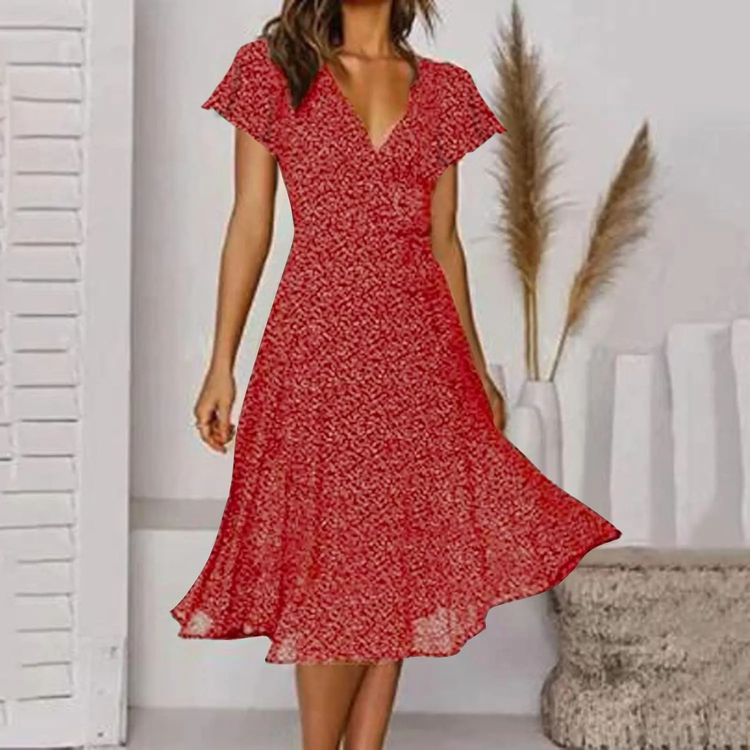 Dresses for Women 2024 Fashion Print Short Sleeve Summer Maxi Dress Casual Plus Size Long A Line Boho Beach Floral Midi Dress