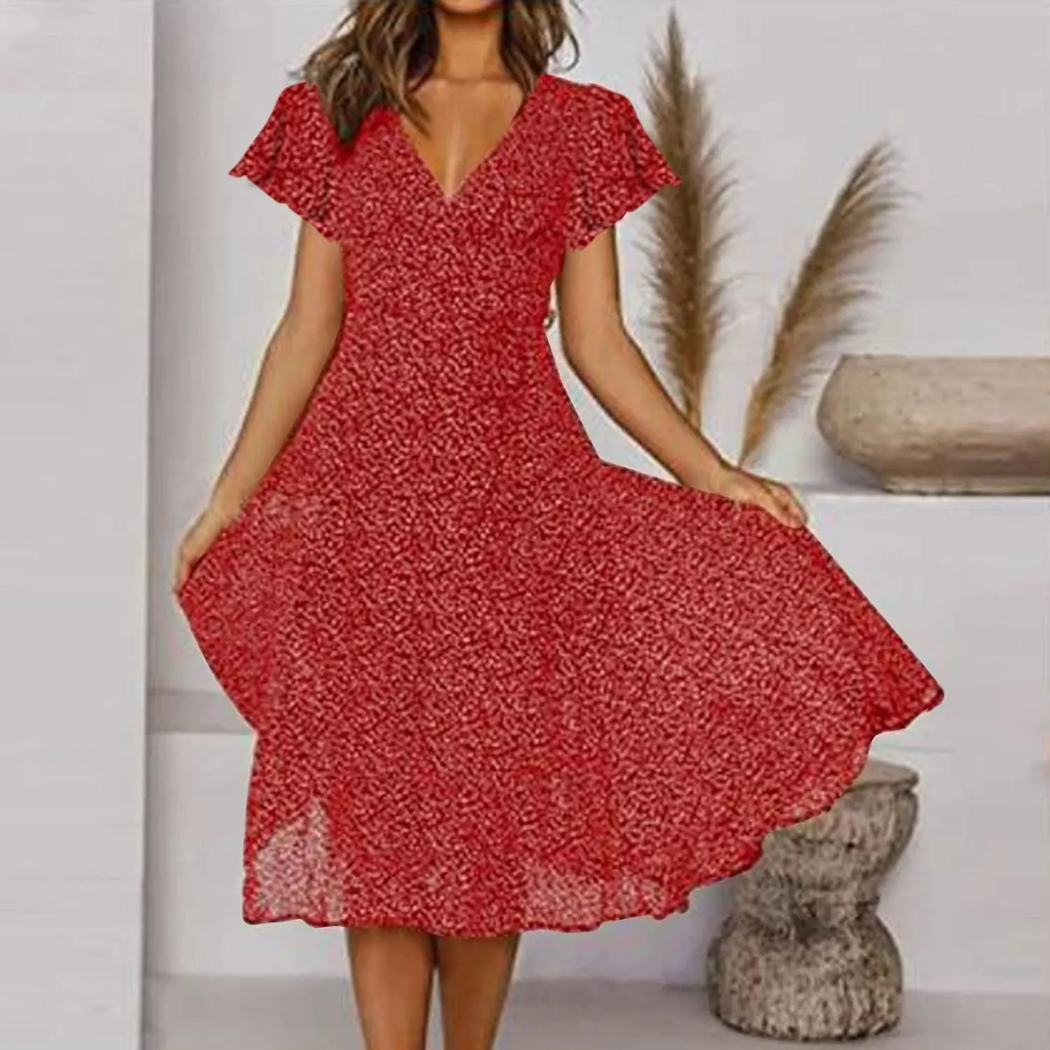Dresses for Women 2024 Fashion Print Short Sleeve Summer Maxi Dress Casual Plus Size Long A Line Boho Beach Floral Midi Dress