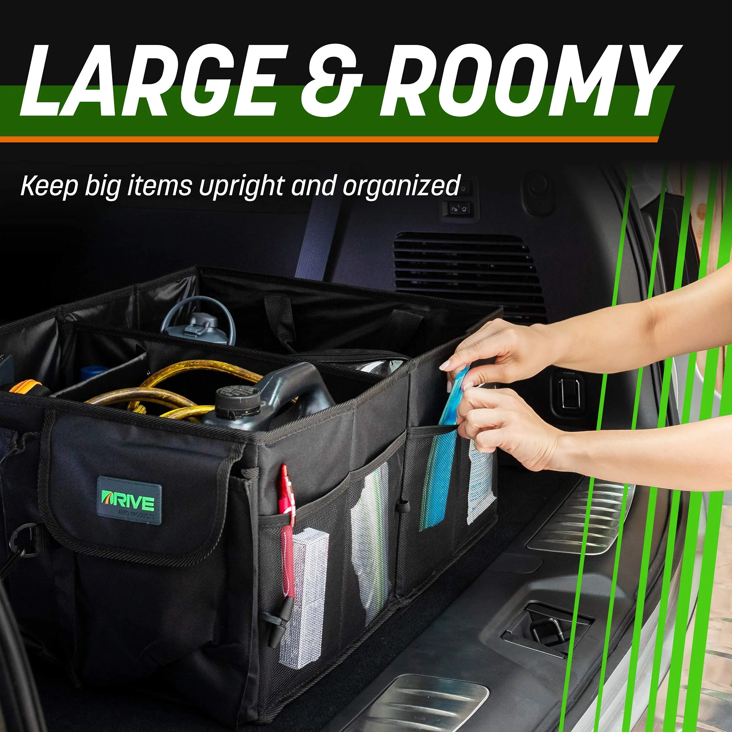 Drive Auto - Compact Car Trunk Organizer with Adjustable Straps - Grey