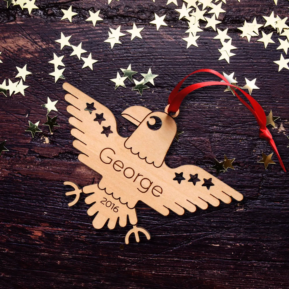 Eagle Wooden Christmas Ornament - Personalized