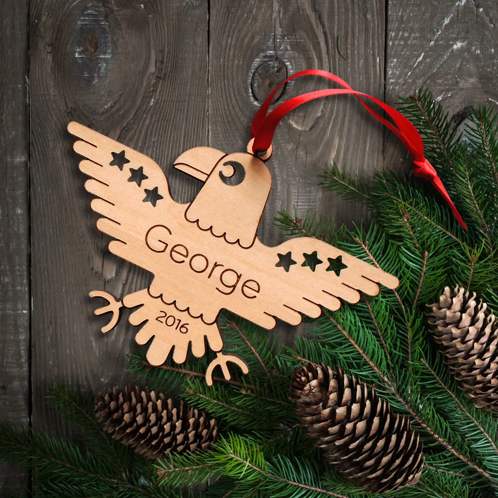 Eagle Wooden Christmas Ornament - Personalized