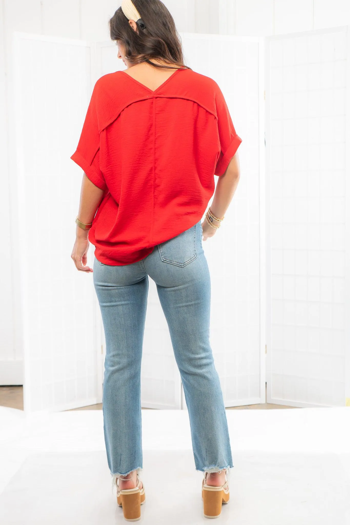 Easy Going Red V-Neck Tee