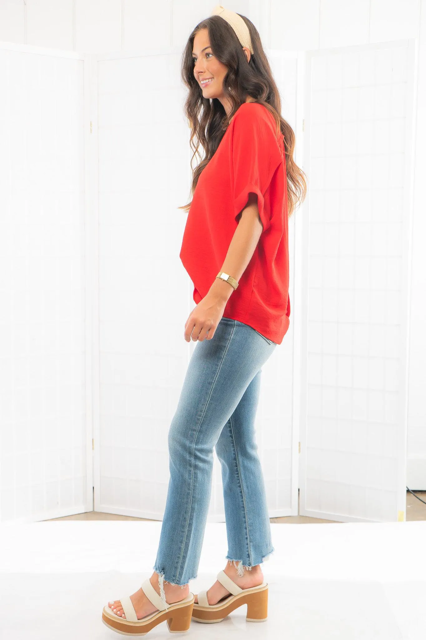 Easy Going Red V-Neck Tee