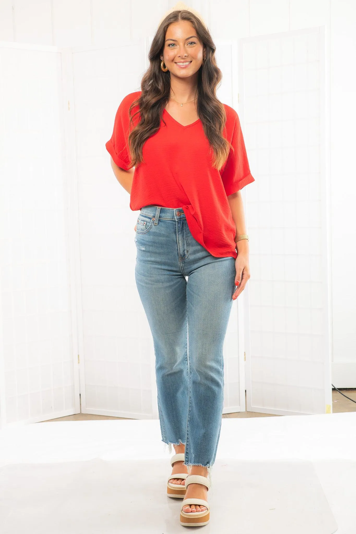 Easy Going Red V-Neck Tee