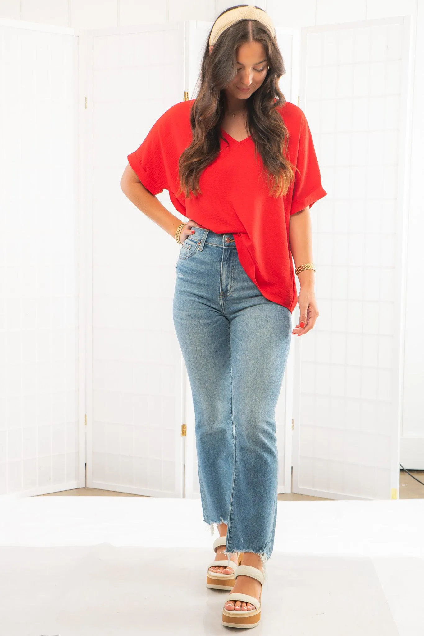 Easy Going Red V-Neck Tee