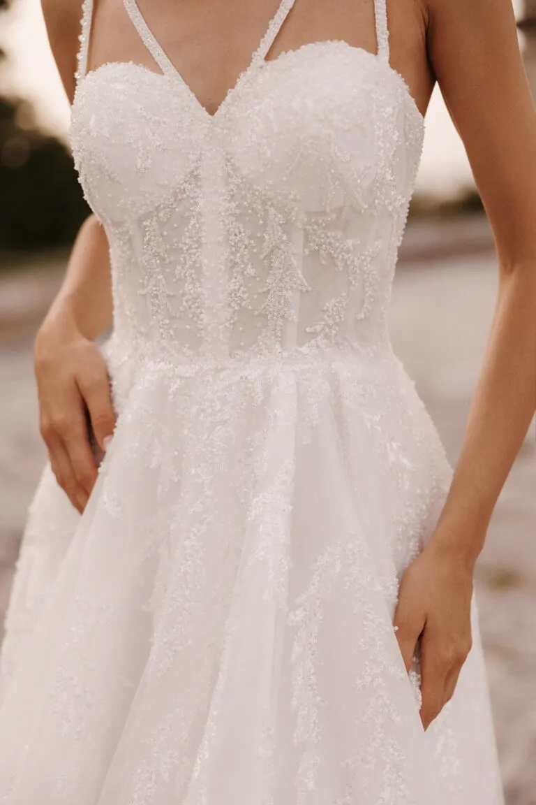 Elegant A-Line Wedding Dress with Heart-Shaped Corset and Sequin Details Plus Size - BRIDGET