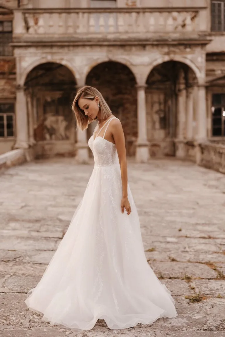 Elegant A-Line Wedding Dress with Heart-Shaped Corset and Sequin Details Plus Size - BRIDGET
