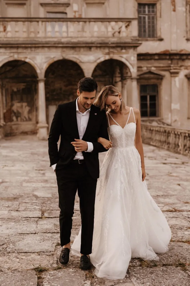 Elegant A-Line Wedding Dress with Heart-Shaped Corset and Sequin Details Plus Size - BRIDGET