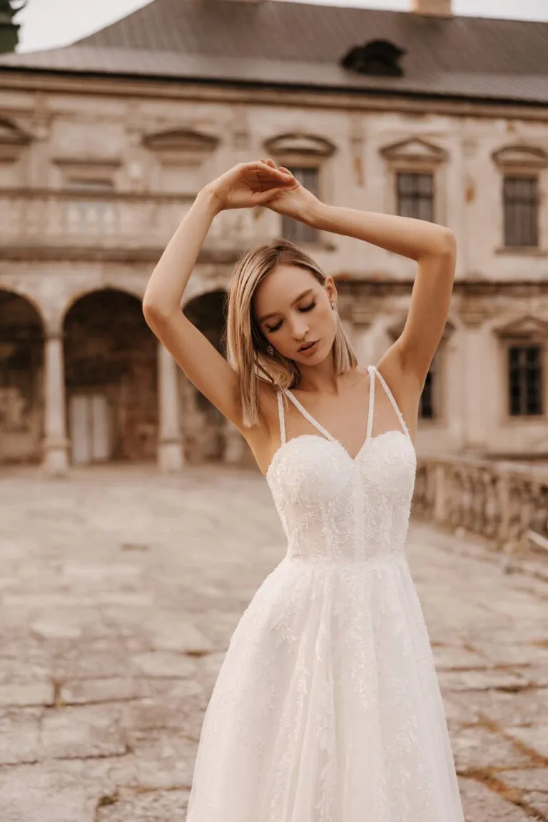 Elegant A-Line Wedding Dress with Heart-Shaped Corset and Sequin Details Plus Size - BRIDGET