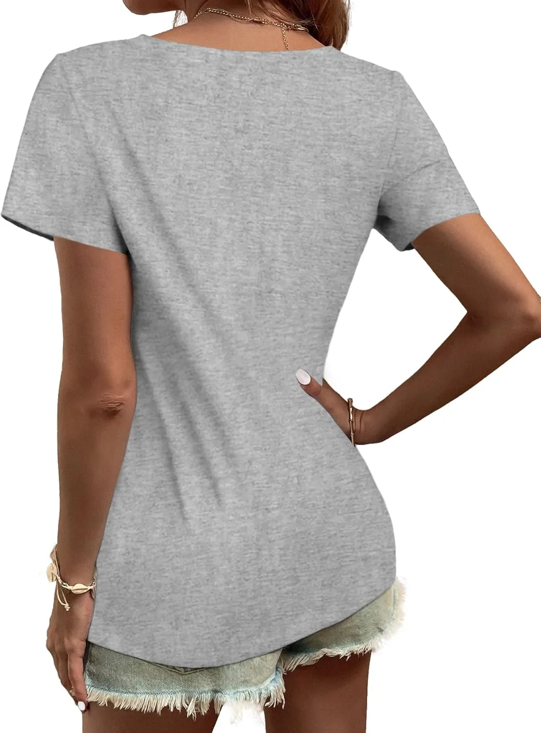 Elesomo Women Shirts V Neck Short/Long Sleeve Cotton Tops T-Shirt Basic Tees
